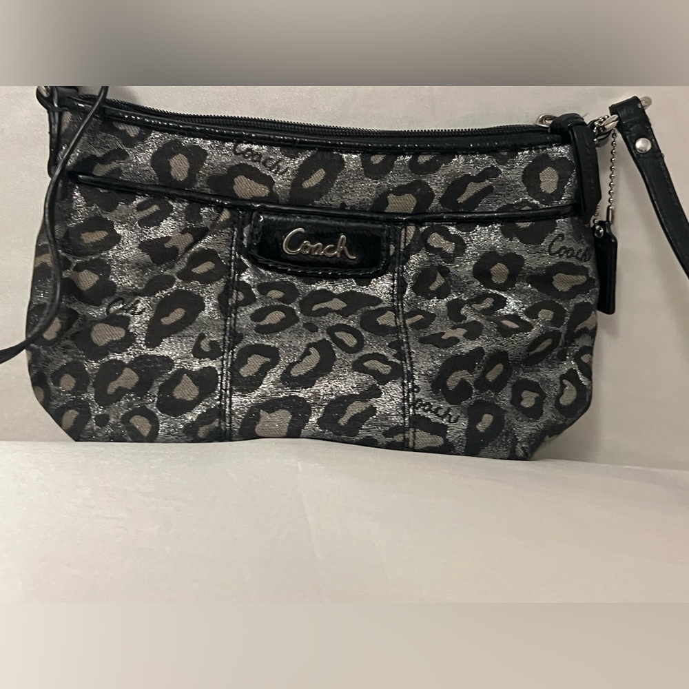 Coach Ocelot Leopard Black & Silver Metallic Crossbody Shoulder Bag